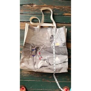 Victoria's Secret Vintage Beach Tote Bag Cream Vinyl Graphic Print Large